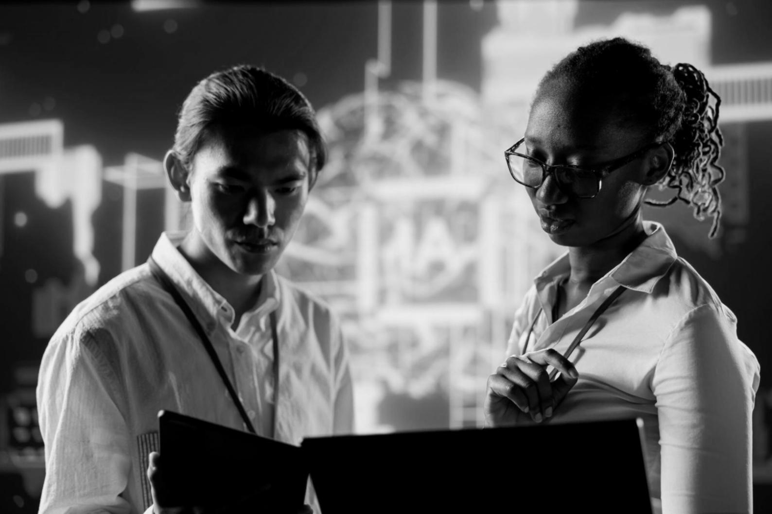 Student working on detailed 3D environment in professional studio setting